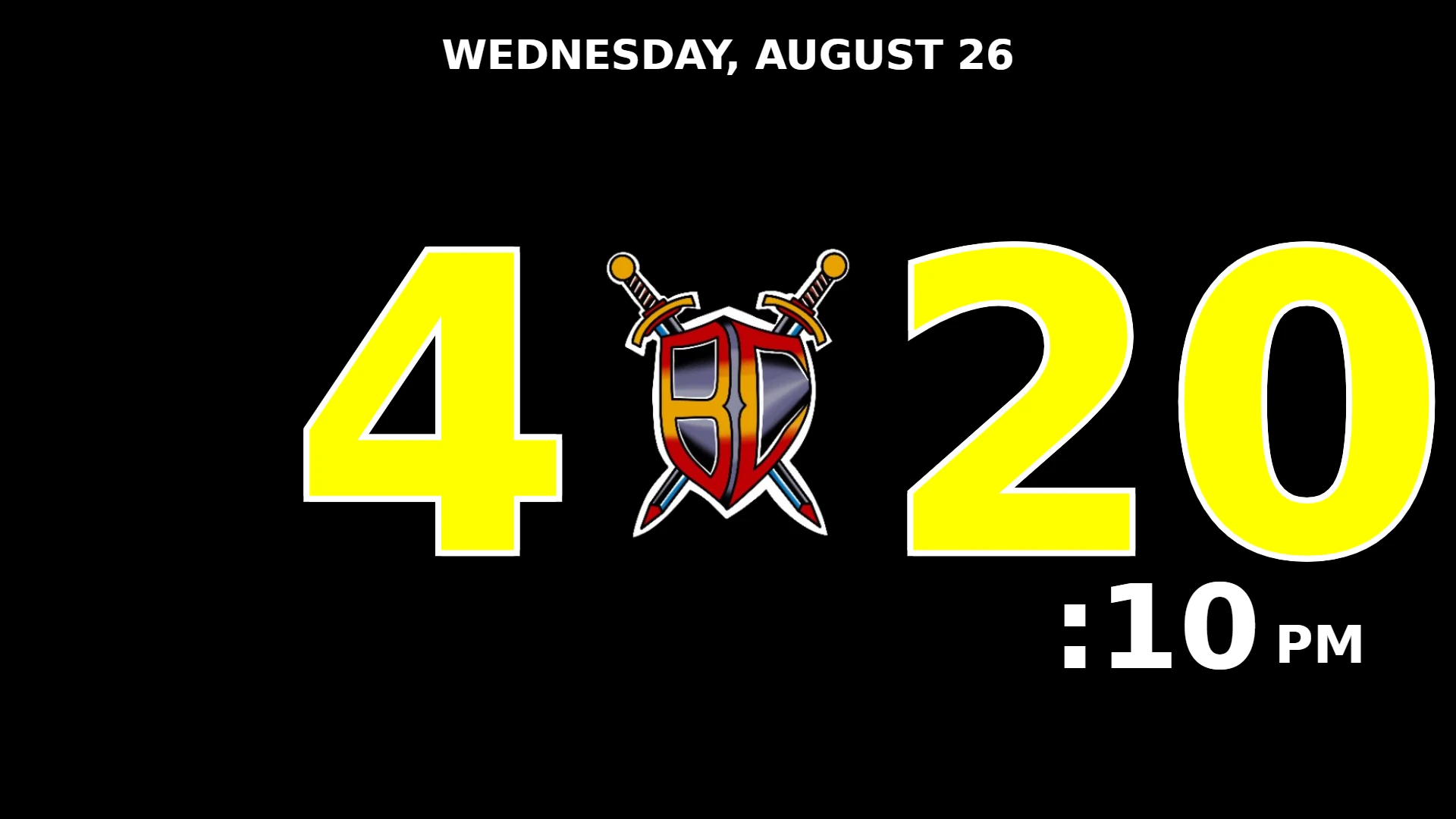 CragOps gym timer branded for BC Jiu Jitsu — black background, yellow digits and the club crest